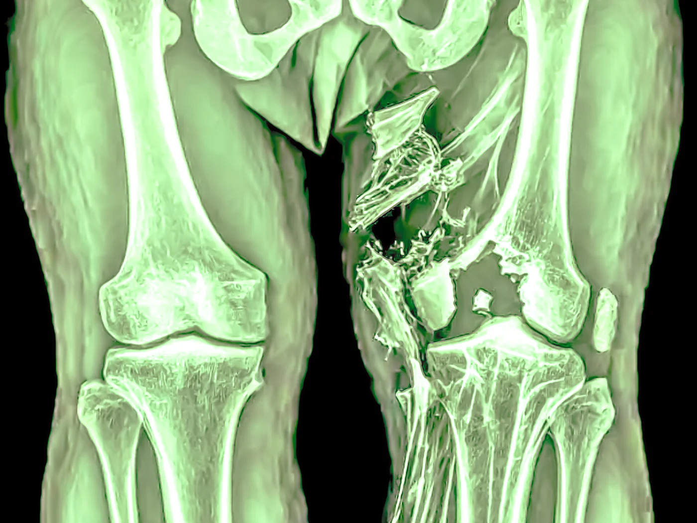 A 3D CT reconstruction of both knees